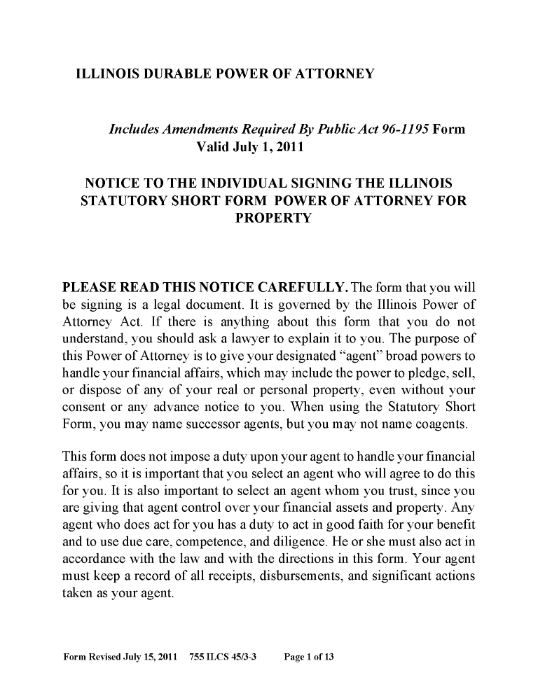 Illinois Financial Power of Attorney Form Illinois Financial Power of Attorney Form