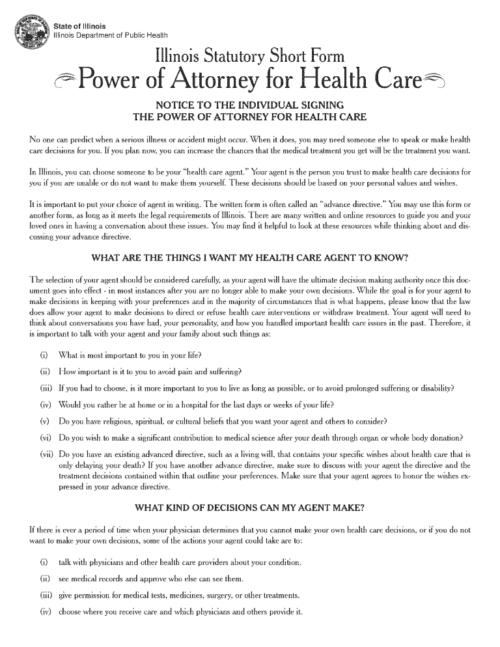 Illinois Health Care Power of Attorney Form PDF