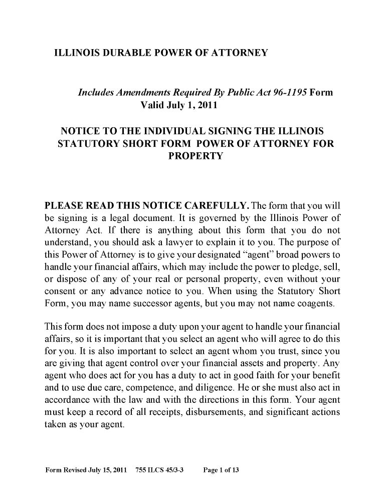 Illinois Power of Attorney Form Free Printable Illinois Power of Attorney Form Free Printable