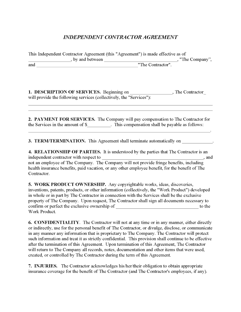 Independent Contractor Agreements Free Printable Legal Forms Independent Contractor Agreements Free Printable Legal Forms