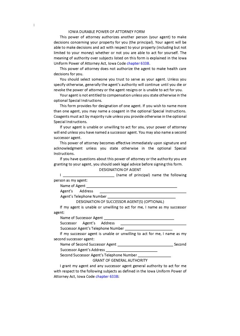 Iowa Power of Attorney Forms Iowa Power of Attorney Forms
