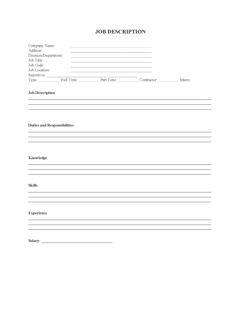 Job Description Listing Form Job Description Listing Form