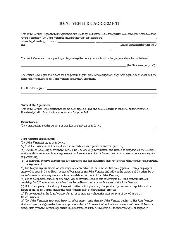 Joint Venture Agreement Joint Venture Agreement