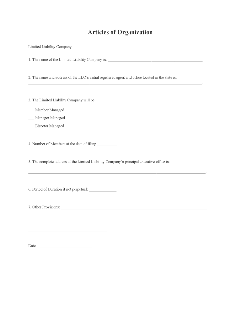 LLC Articles of Organization Form