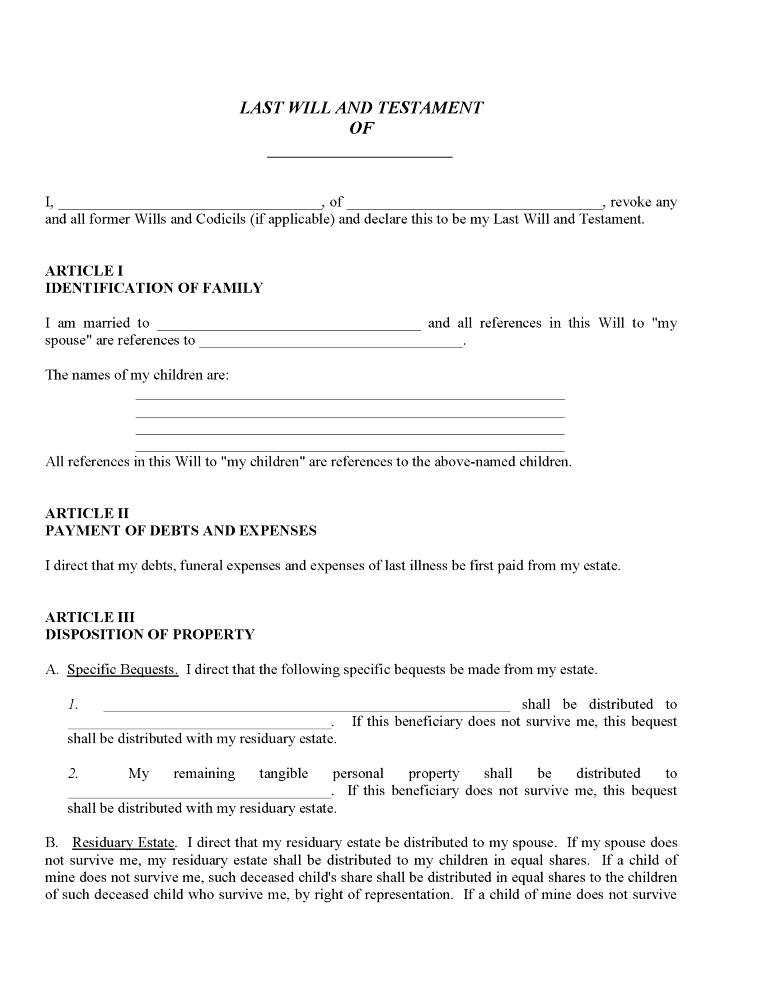 Last Will and Testament Template