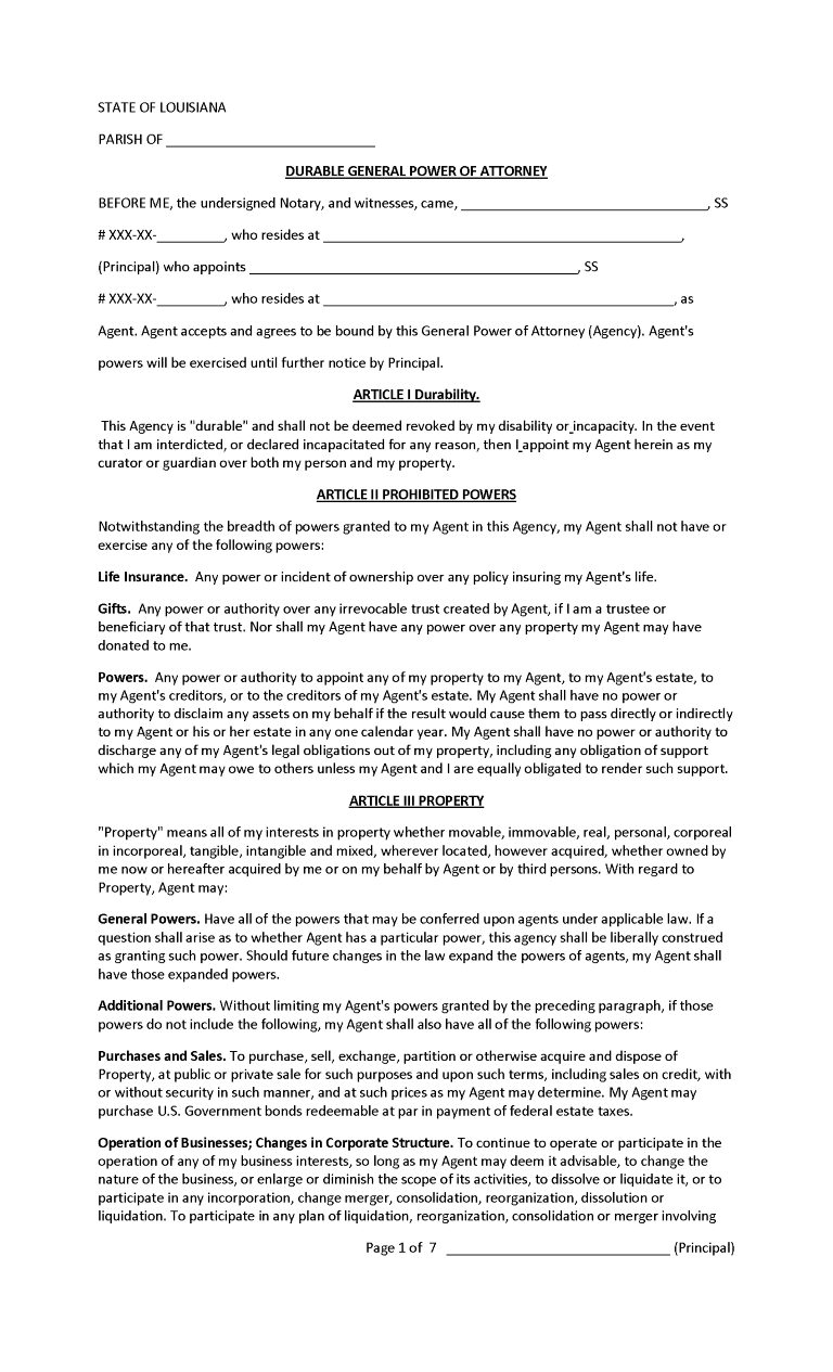 Louisiana Power of Attorney Forms Louisiana Power of Attorney Forms