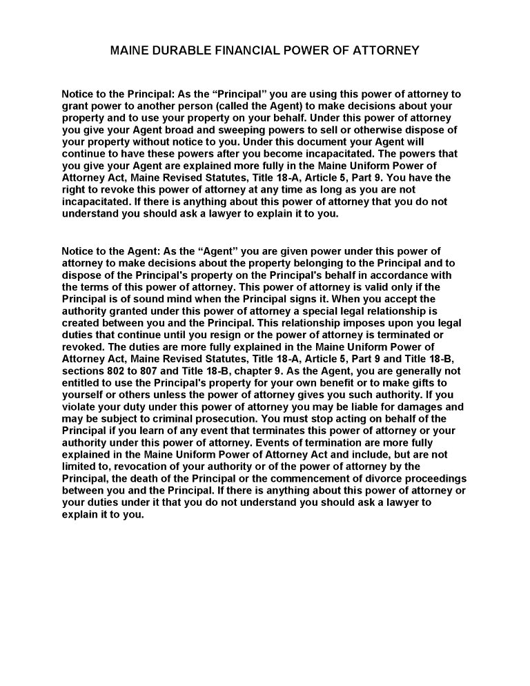 Maine Power of Attorney Forms Maine Power of Attorney Forms