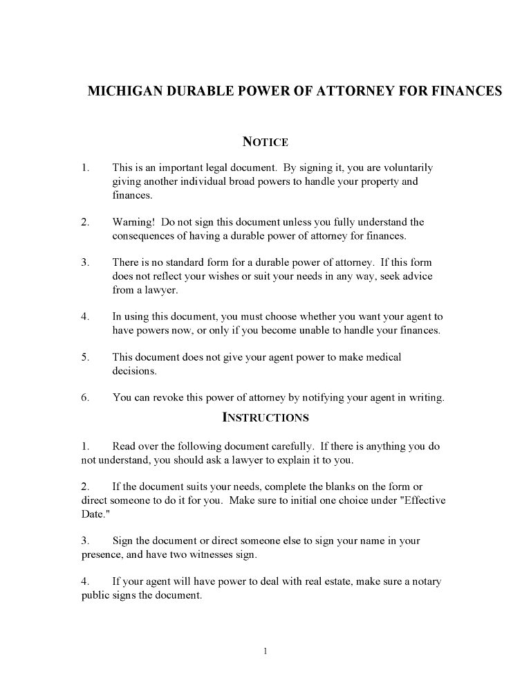 Michigan Power of Attorney Forms Michigan Power of Attorney Forms