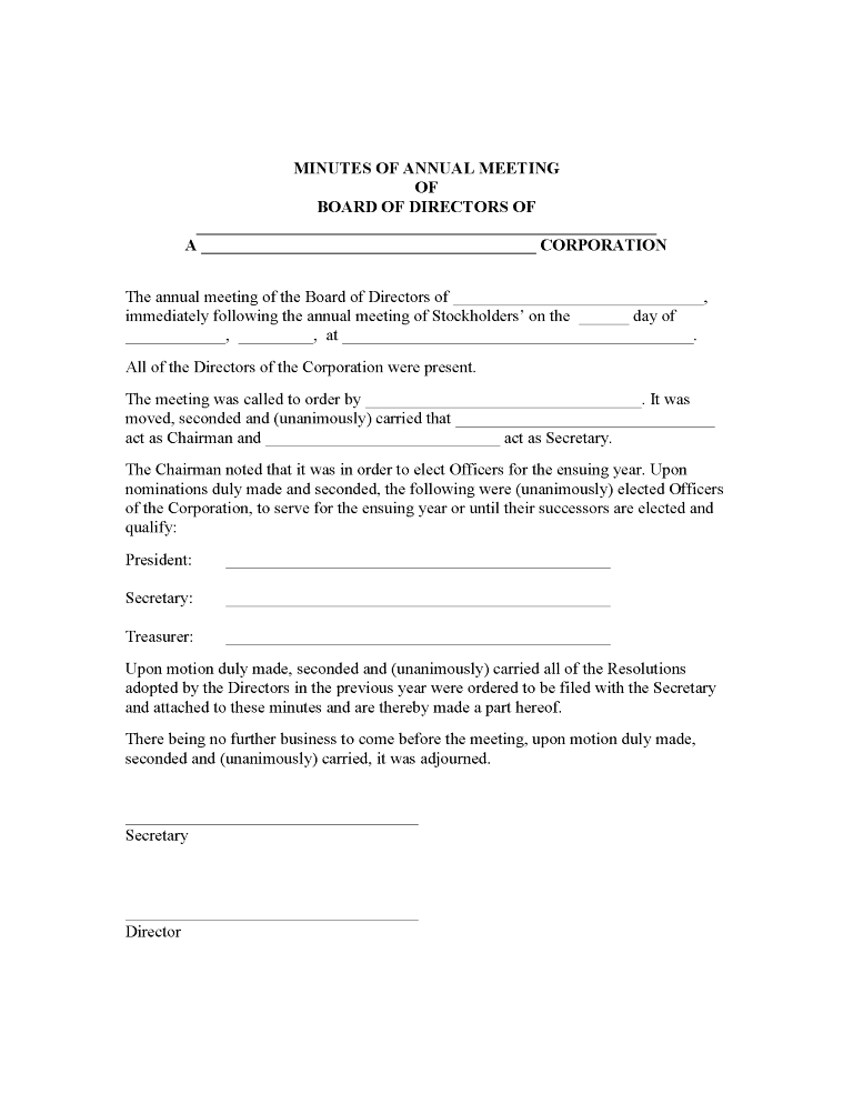 Minutes of Annual Board of Directors Meeting Minutes of Annual Board of Directors Meeting