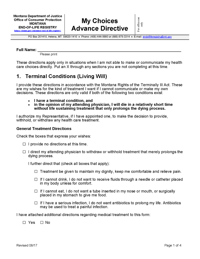 Montana Advance Directive For Health Care Montana Advance Directive For Health Care Form