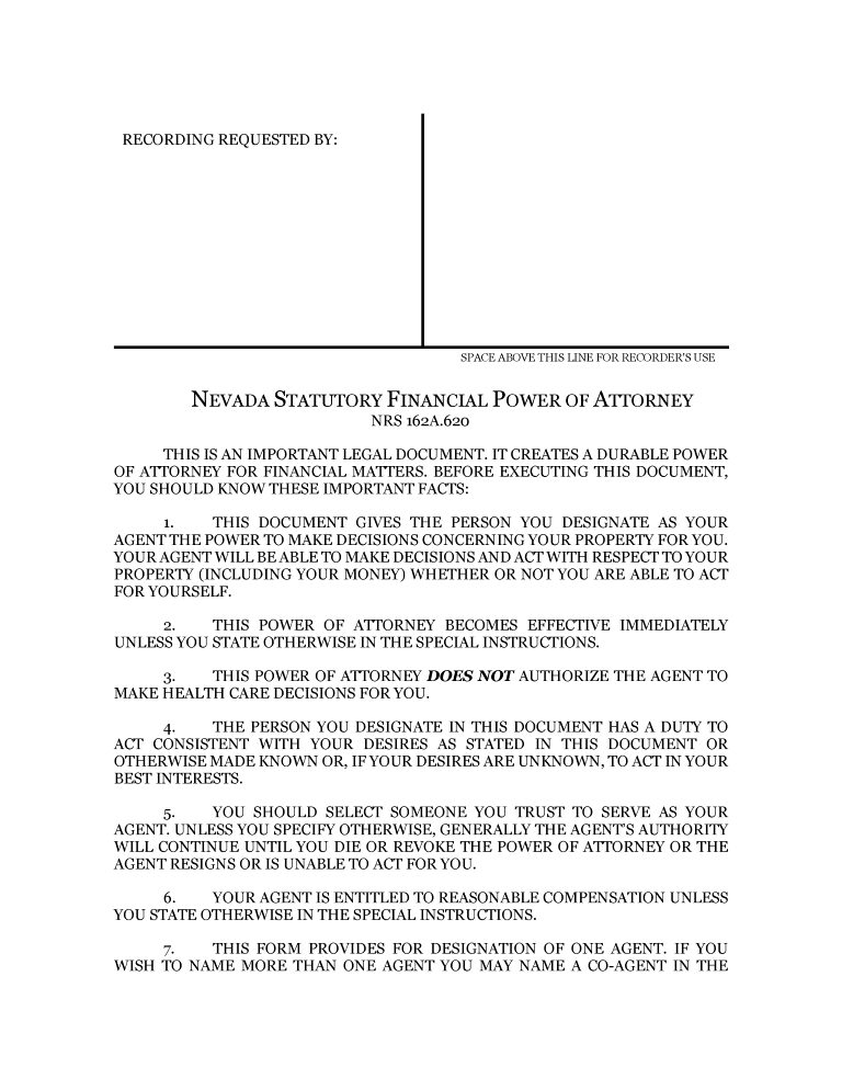 Nevada Power of Attorney Forms