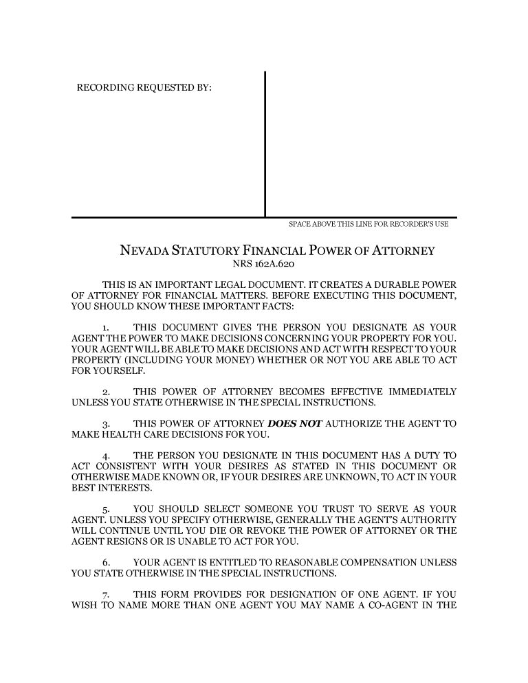 Nevada Power of Attorney Forms Nevada Power of Attorney Forms