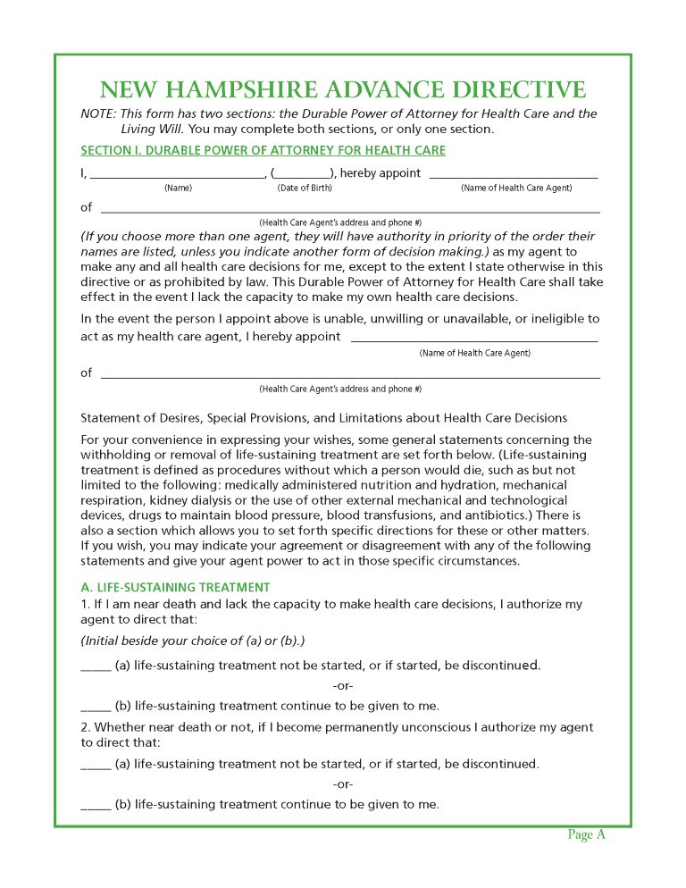 New Hampshire Health Care Power of Attorney Form New Hampshire Health Care Power of Attorney Form