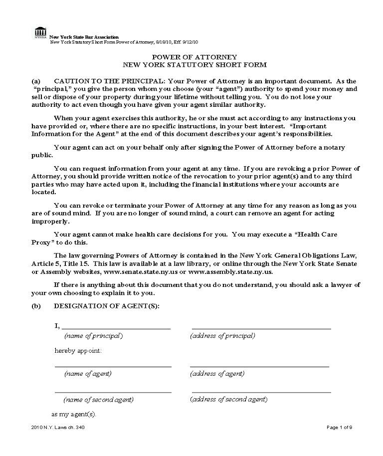 New York Power of Attorney Forms New York Power of Attorney Forms