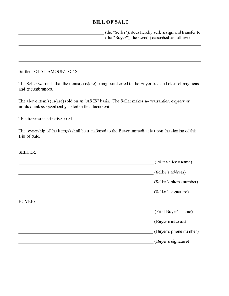 Notarized Bill of Sale Form Notarized Bill of Sale Form