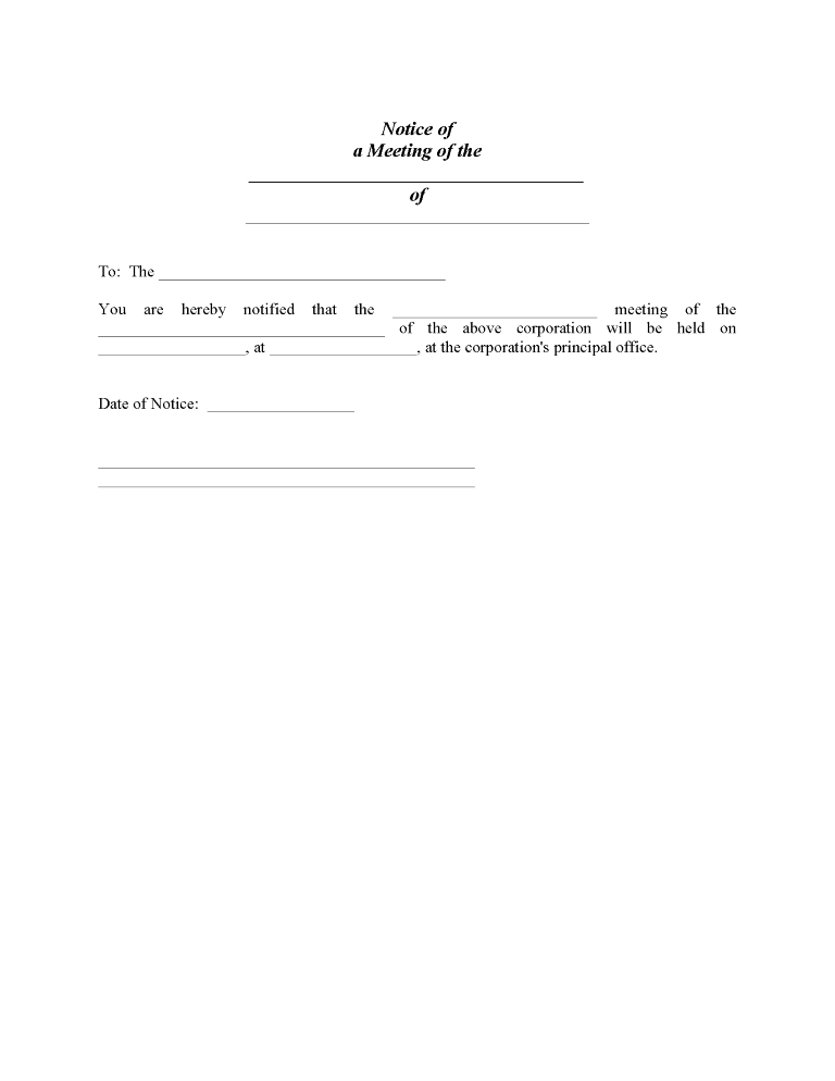 Notice of Corporate Meeting Form