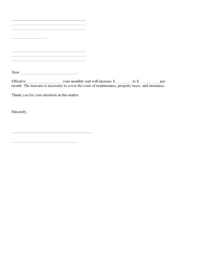 Notice of Rent Increase Notice of Rent Increase Form