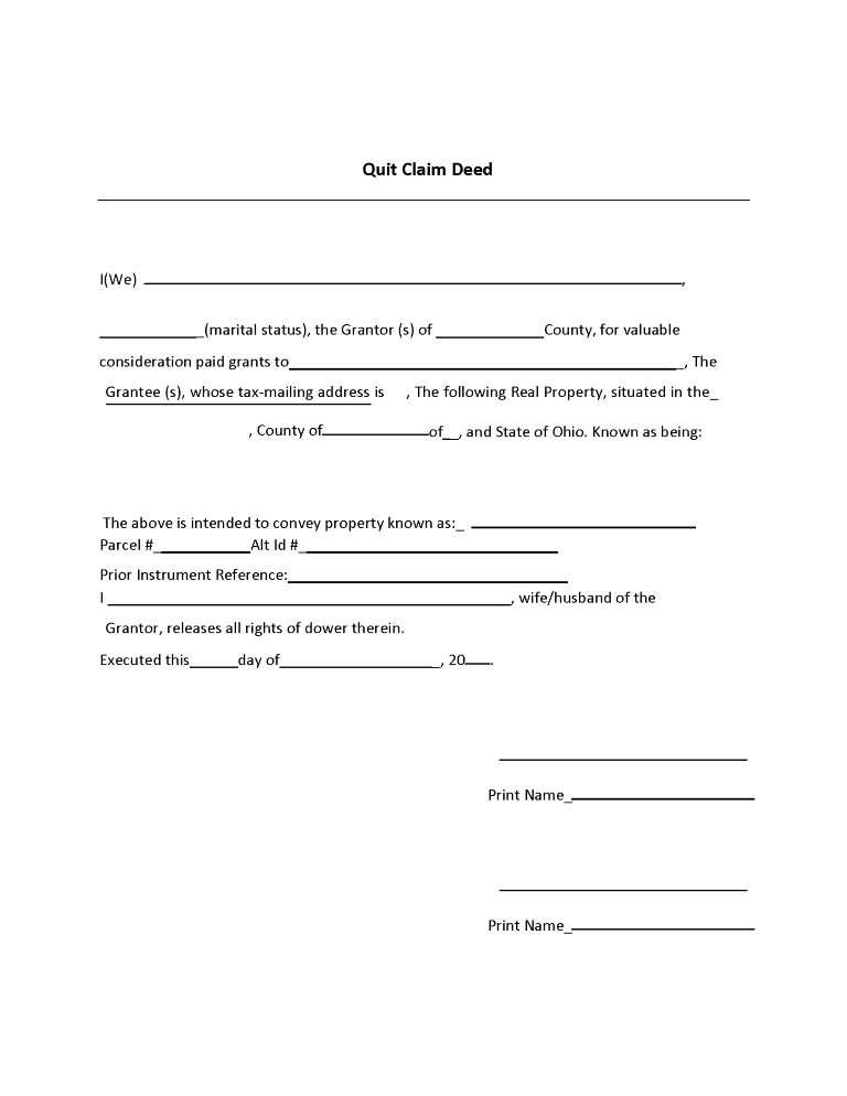 ohio quit claim deed word free printable legal forms