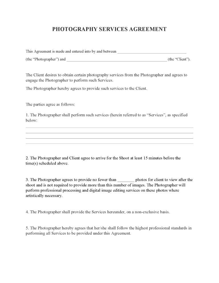 Photography Services Agreement Photography Services Agreement