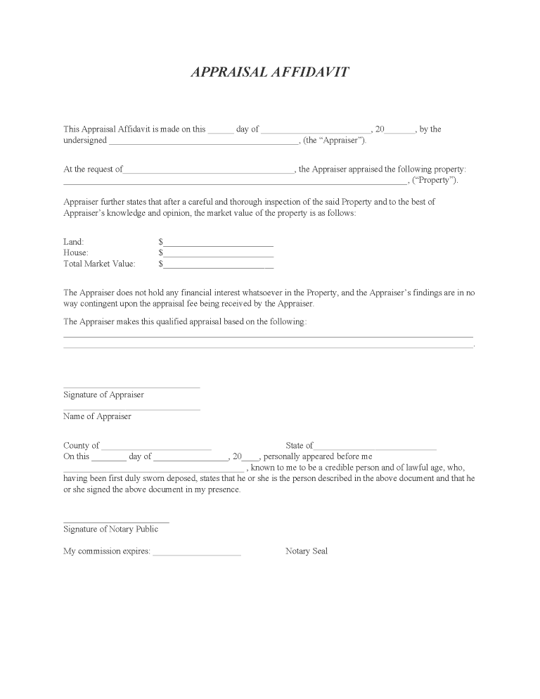 Real Estate Appraisal Affidavit Real Estate Appraisal Affidavit Form