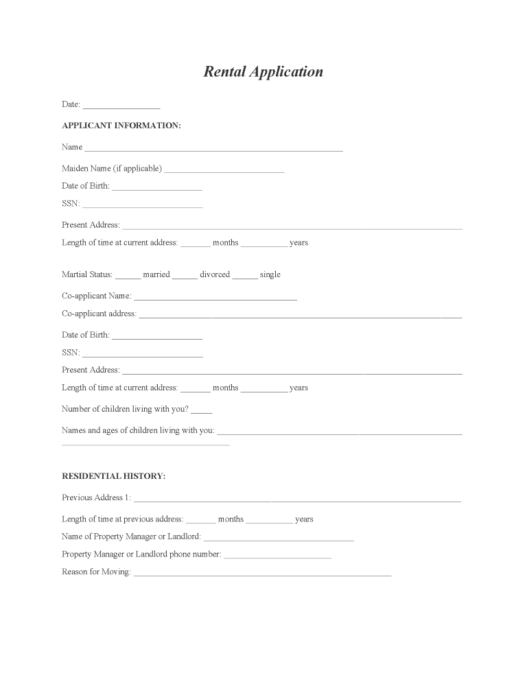 Rental Application Form Rental Application Form
