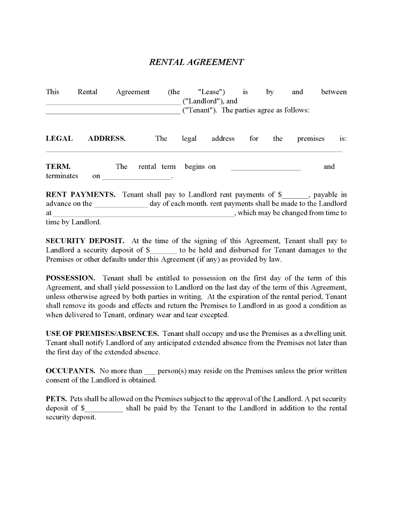 Residential Rental Agreement - Pets Allowed Residential Rental Agreement Pets Allowed