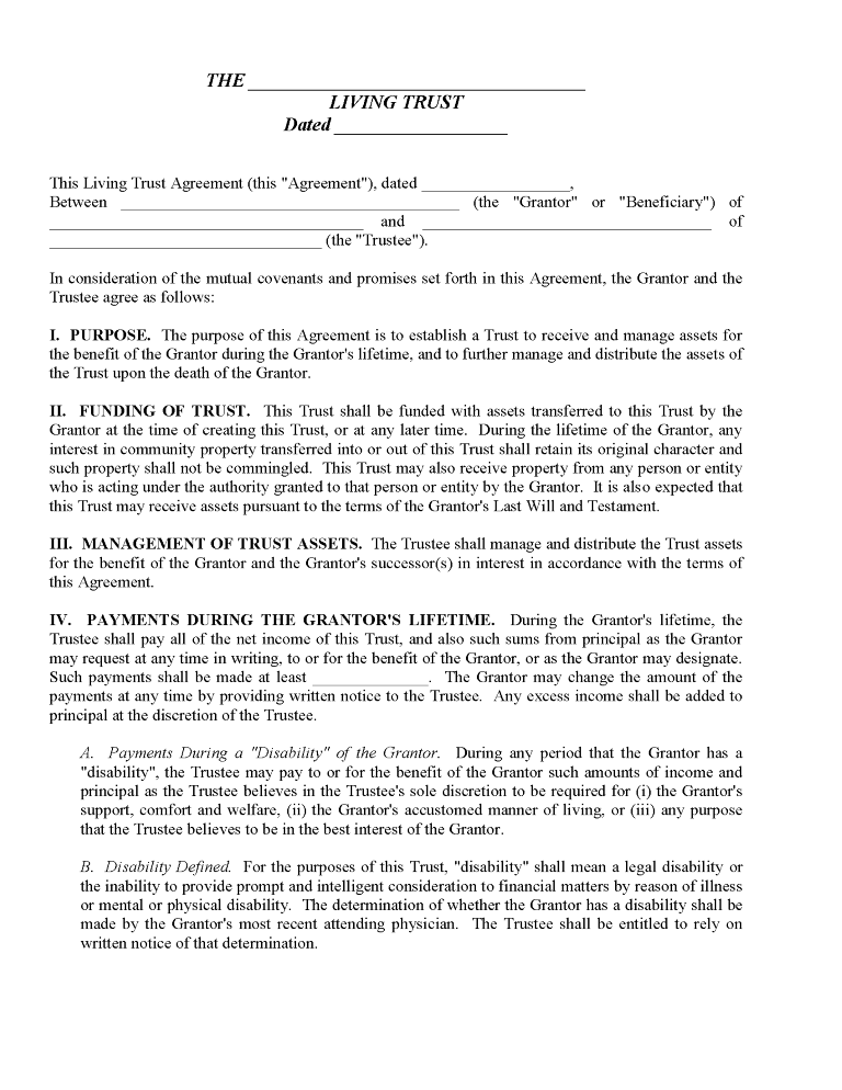Revocable Living Trust Form Revocable Living Trust Form