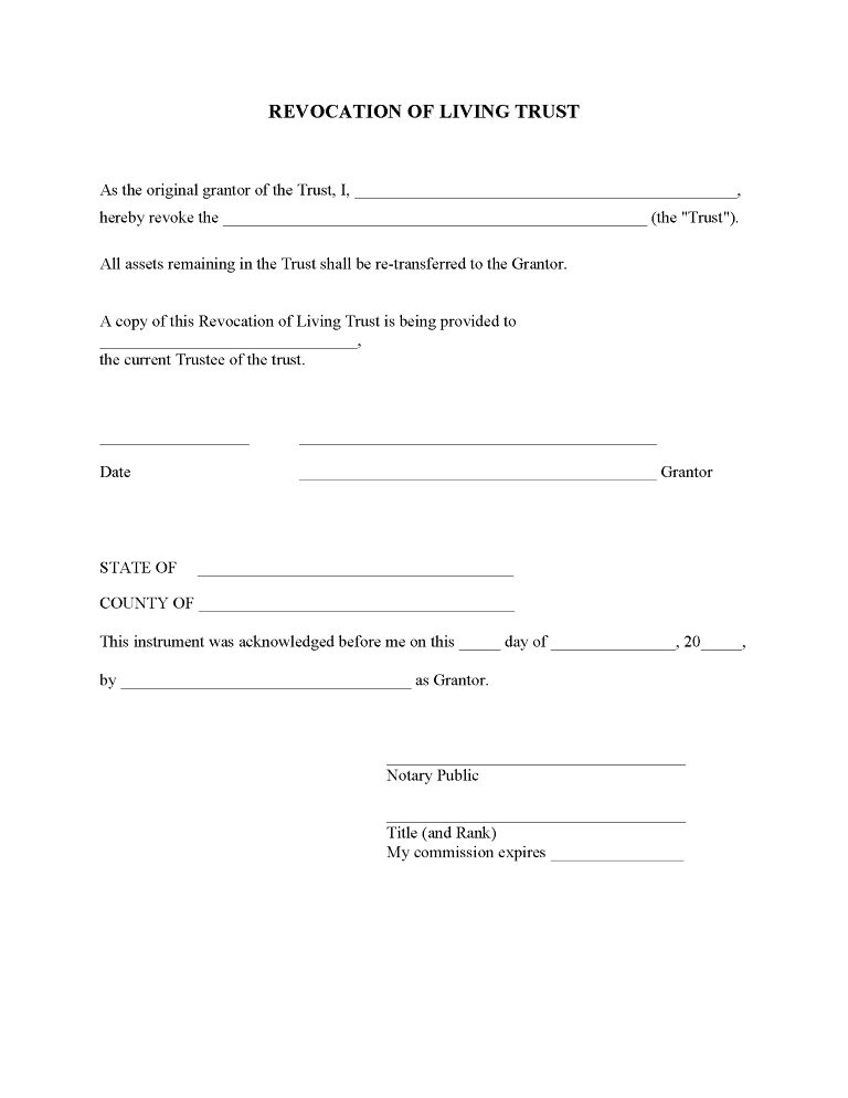 Revocation of Living Trust Forms By State Revocation of Living Trust Forms By State