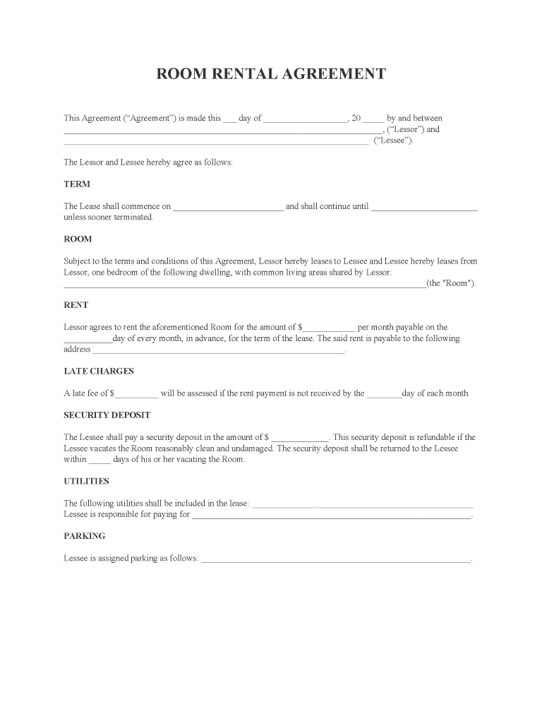 Room Rental Agreement Room Rental Agreement Form