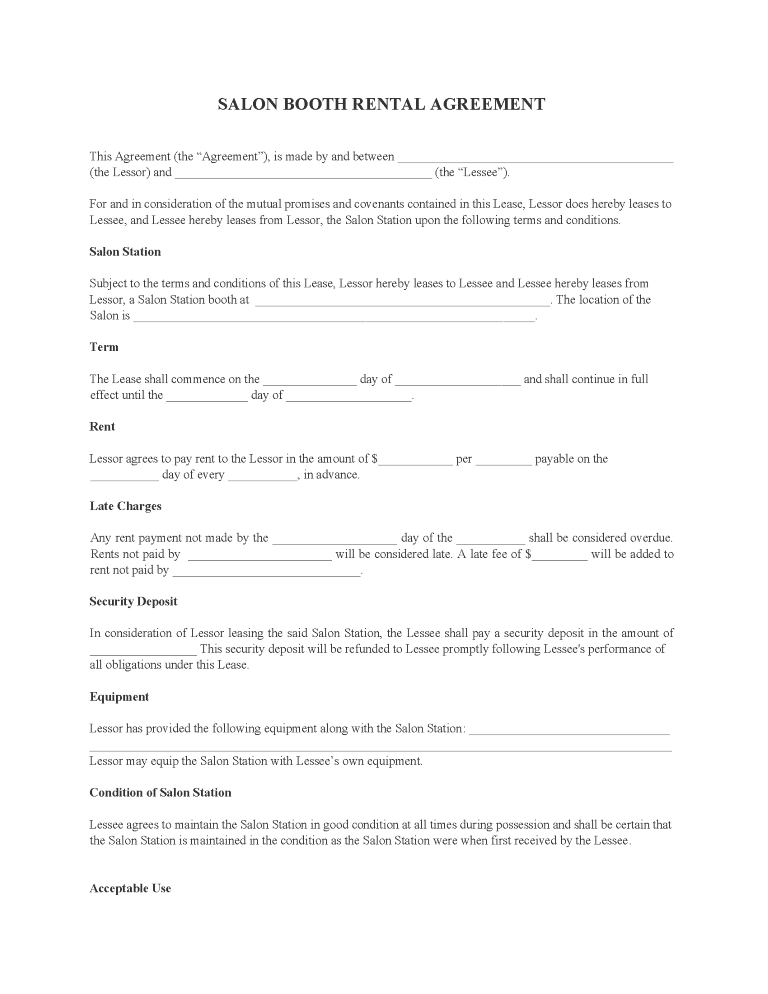 Salon Booth Rental Agreement Salon Booth Rental Agreement