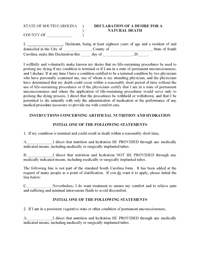 South Carolina Advance Directive For Health Care South Carolina Advance Directive For Health Care Form