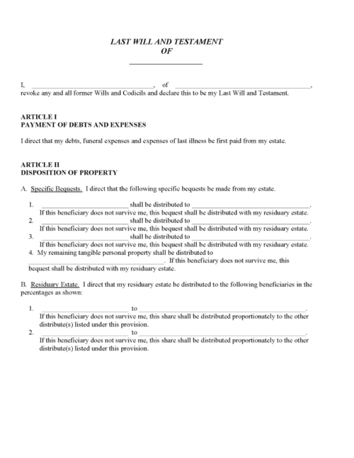 South Carolina Will For Single Person With No Children Word
