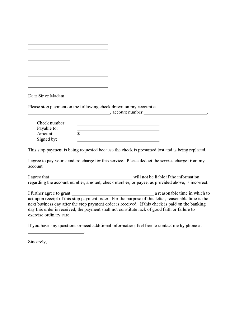 Stop Payment on Check Request Stop Payment on Check Request