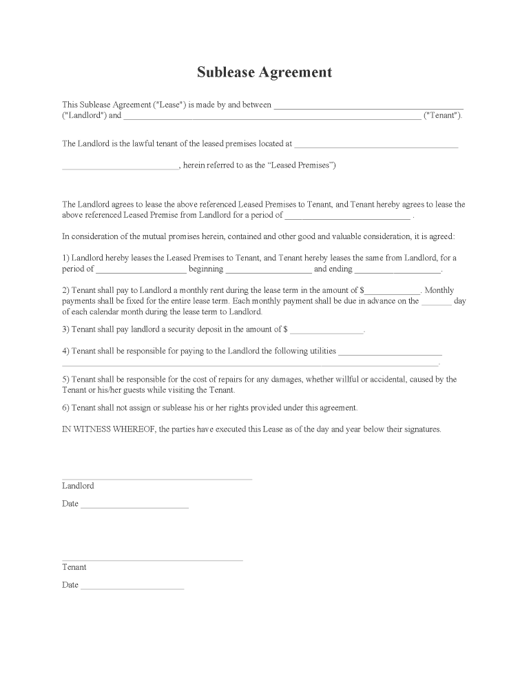 Sublease Agreement Sublease Agreement