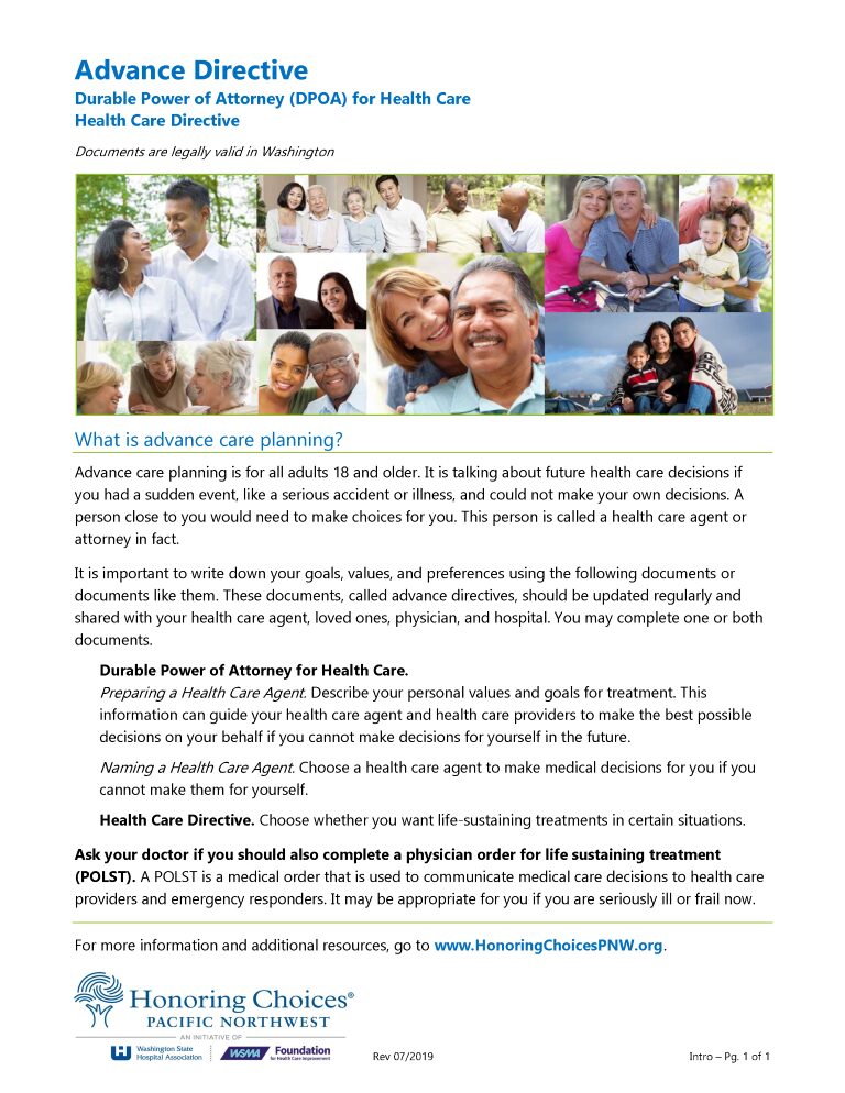 Washington Advance Directive For Health Care Washington Advance Directive For Health Care Form