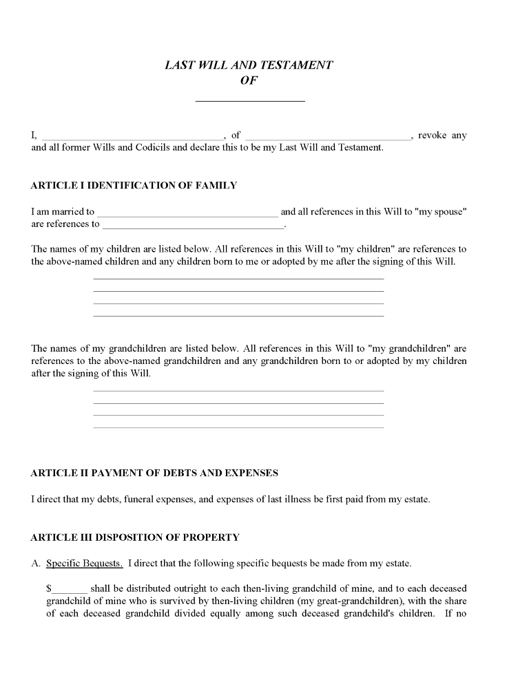 Will For Grandparent With Grandchildrens Trust by State Will For Grandparent With Grandchildrens Trust By State
