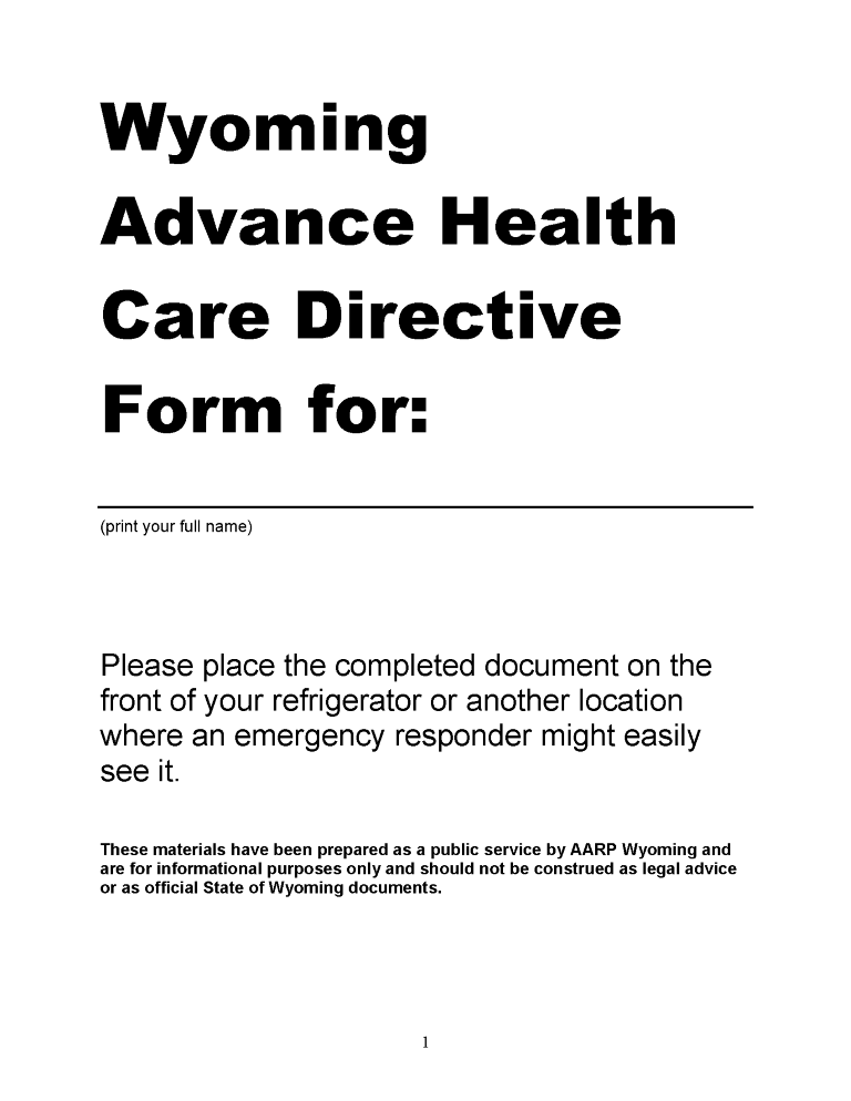 Wyoming Advance Directive For Health Care Wyoming Advance Directive For Health Care Form