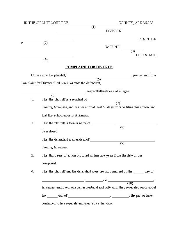 free arkansas complaint for divorce pdf download free print