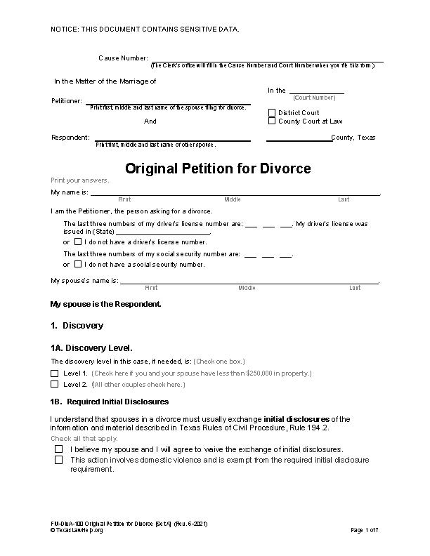 divorce papers download pdf
