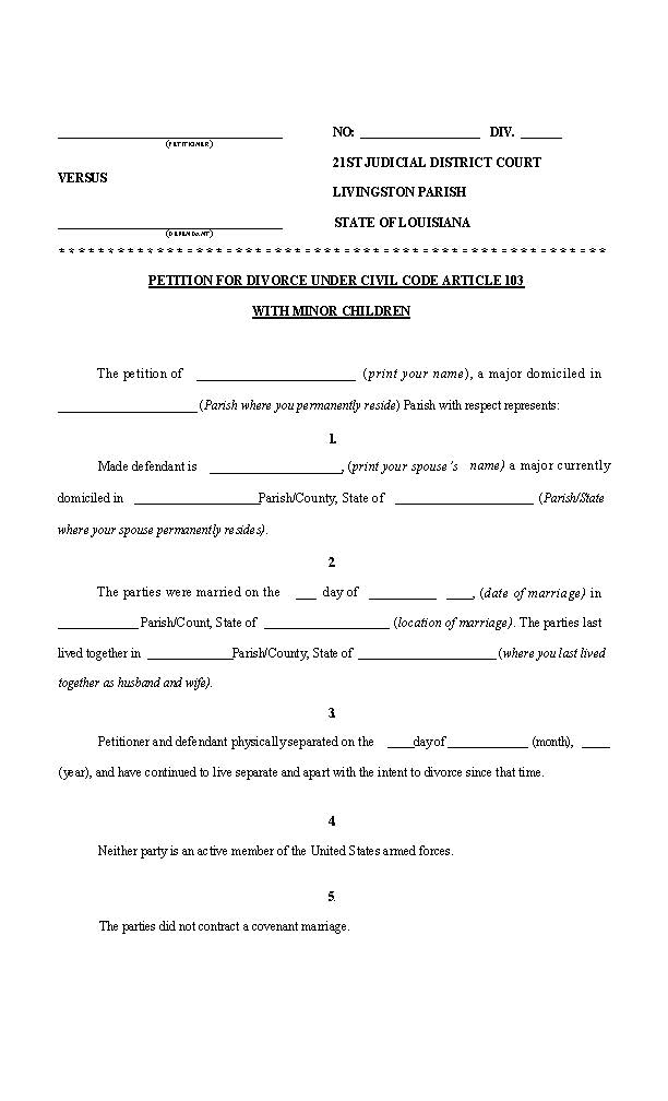 louisiana divorce forms free printable legal forms
