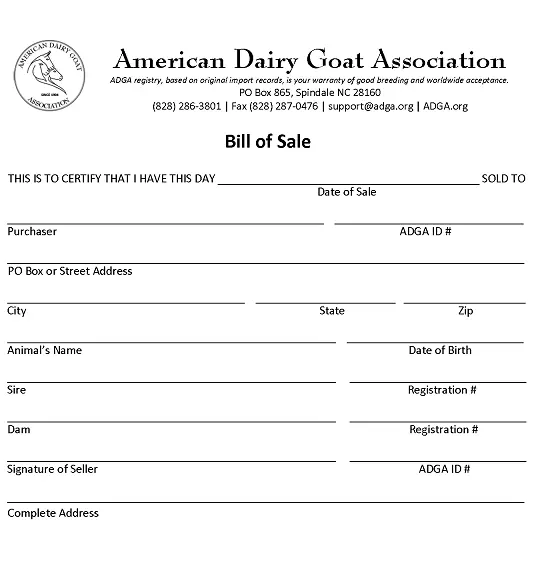 ADGA Goat Bill of Sale Word