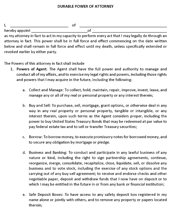 Durable Power of Attorney Form