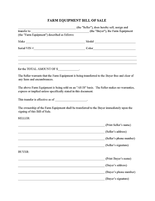 free georgia farm equipment bill of sale form pdf free printable legal forms