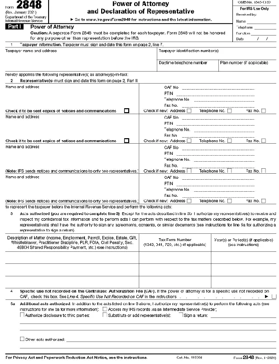 IRS Power of Attorney Form 2848