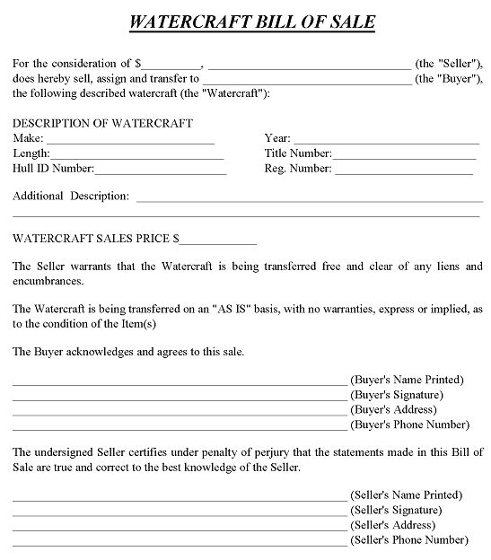 Virginia Watercraft Bill of Sale Word
