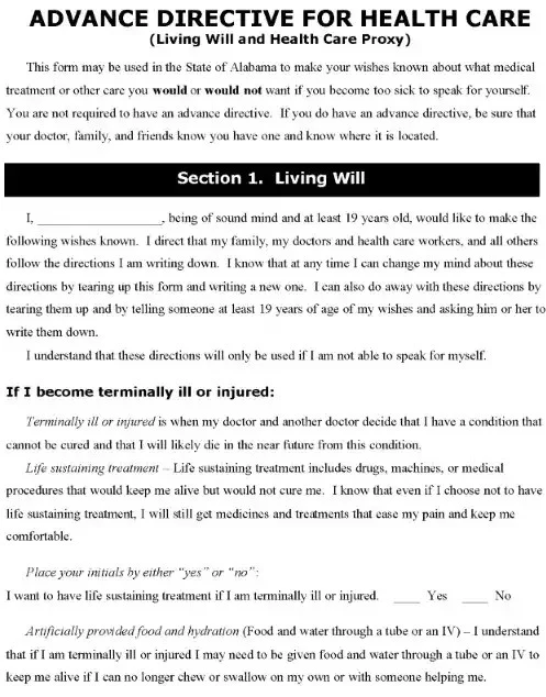 Alabama Advance Healthcare Directive Word