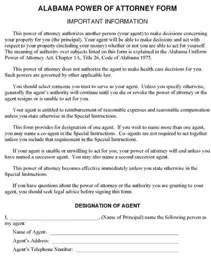 Alabama Durable Power of Attorney Form Word