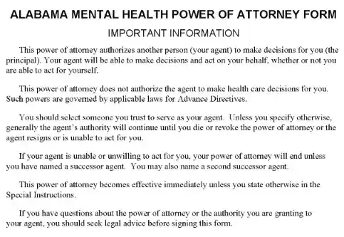 Alabama Mental Health Power of Attorney