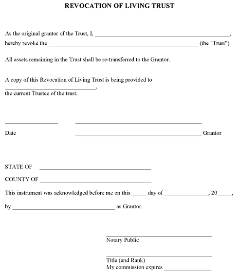 Alabama Revocation of Living Trust Form