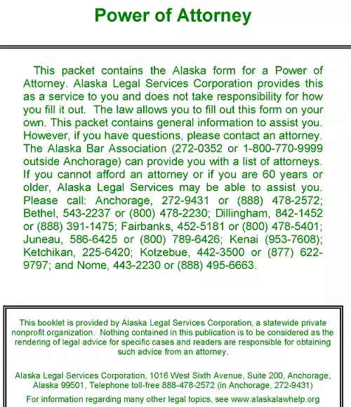 Alaska Financial Power of Attorney Form PDF